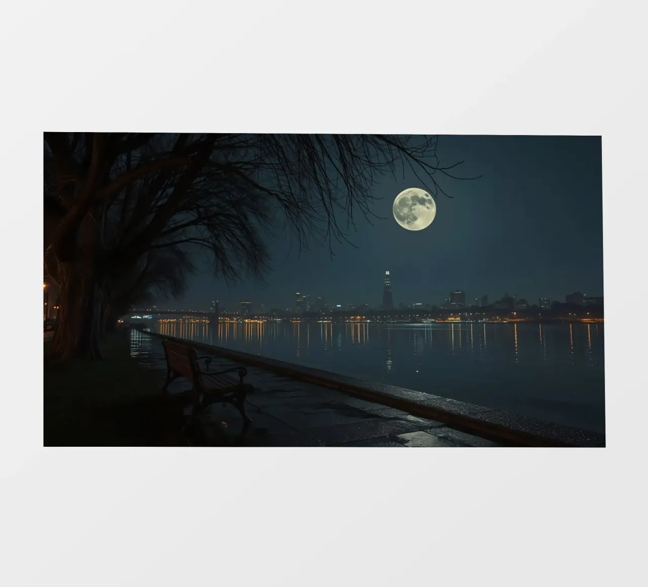 Luna piena sul profilo della città e sul fiume pellicola backlit da DesignDoodle