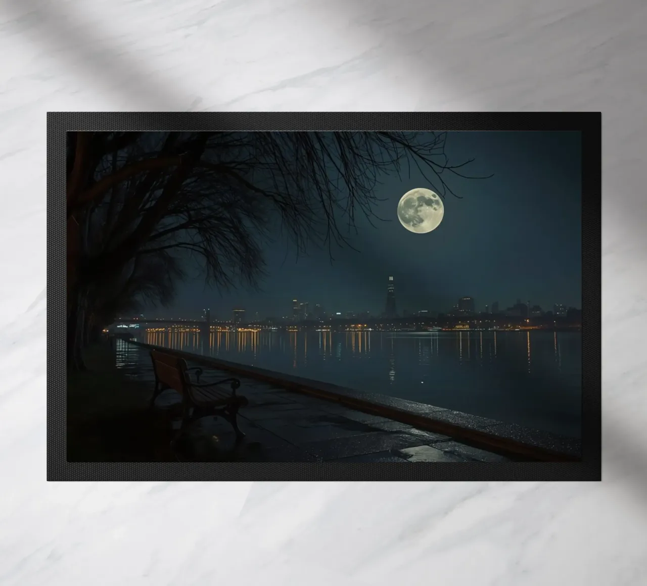 Luna piena sul profilo della città e sul fiume zerbino da DesignDoodle