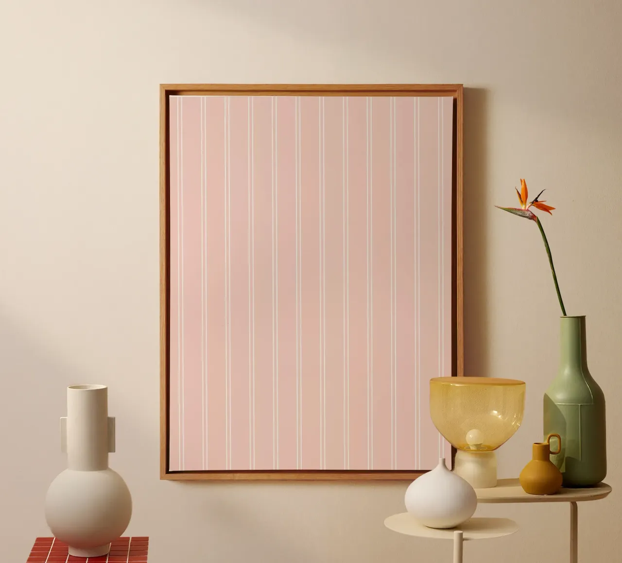 Minimal Basic Double Stripes | White on Dusty Pale Baby Pink canvas by Beauty in Simplicity