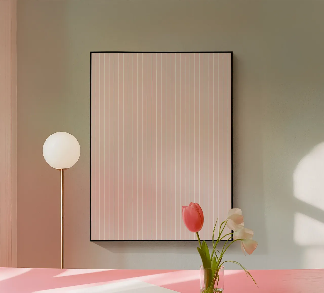 Minimal Basic Klassischer Nadelstreifen | Weiß auf staubigem Blassrosa Acryl-Glas von Beauty in Simplicity