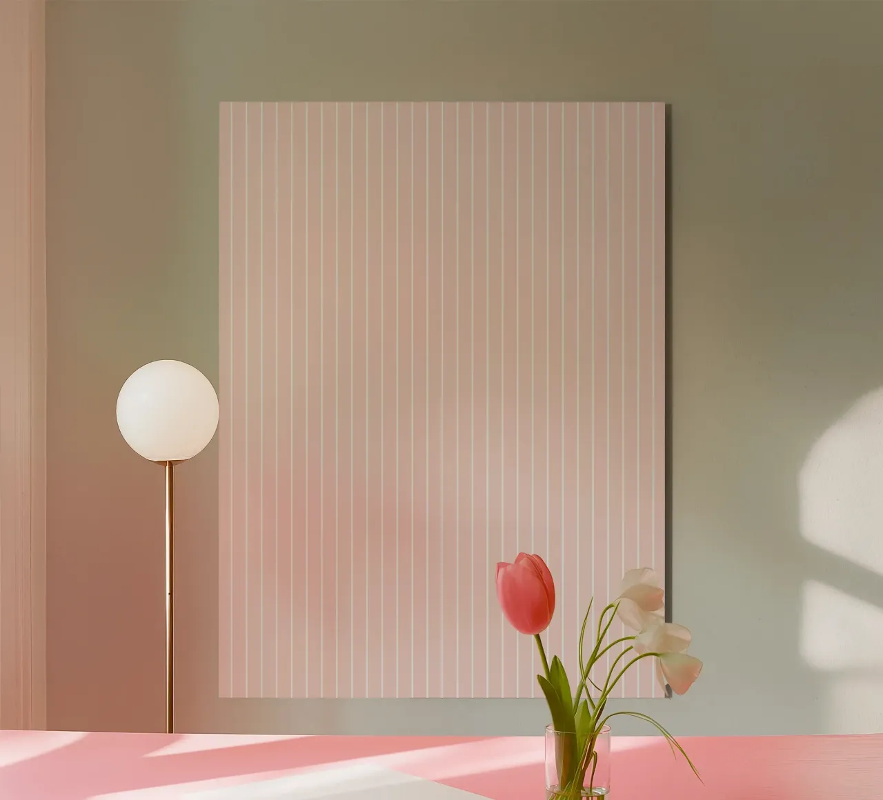 Minimal Basic Klassischer Nadelstreifen | Weiß auf staubigem Blassrosa Alu-Dibond von Beauty in Simplicity