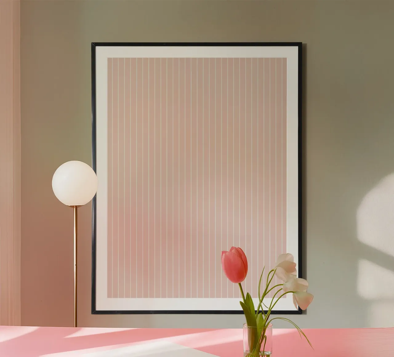 Minimal Basic Klassischer Nadelstreifen | Weiß auf staubigem Blassrosa Hahnemühle von Beauty in Simplicity