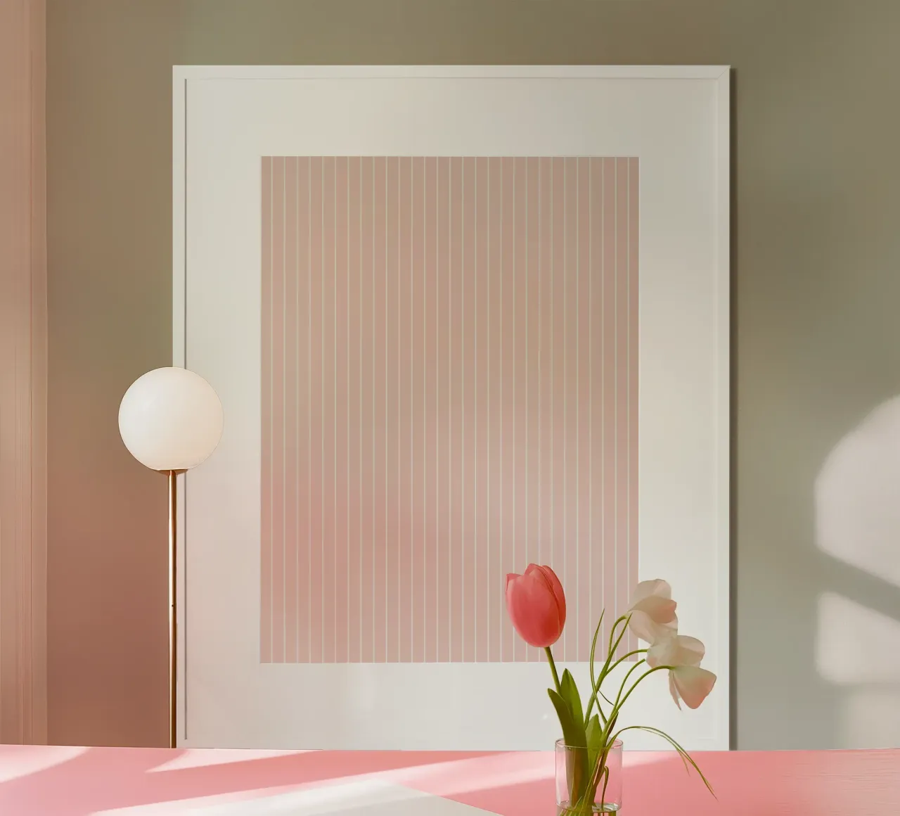 Minimal Basic Klassischer Nadelstreifen | Weiß auf staubigem Blassrosa Hahnemühle von Beauty in Simplicity