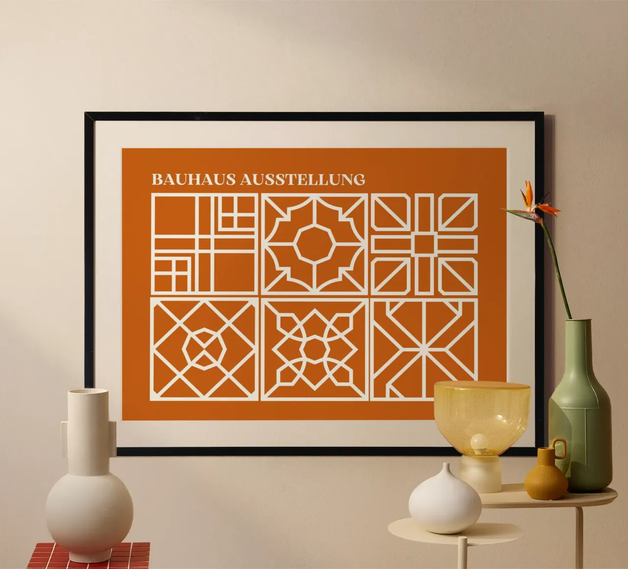 Bauhaus Modular Art | Piastrelle geometriche in terracotta poster da Grungeo