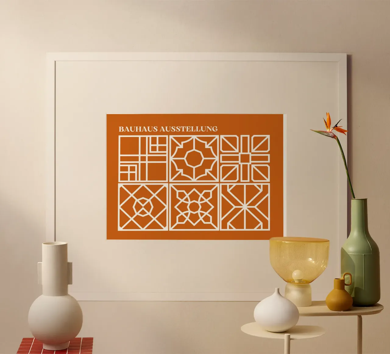 Bauhaus Modular Art | Piastrelle geometriche in terracotta poster da Grungeo