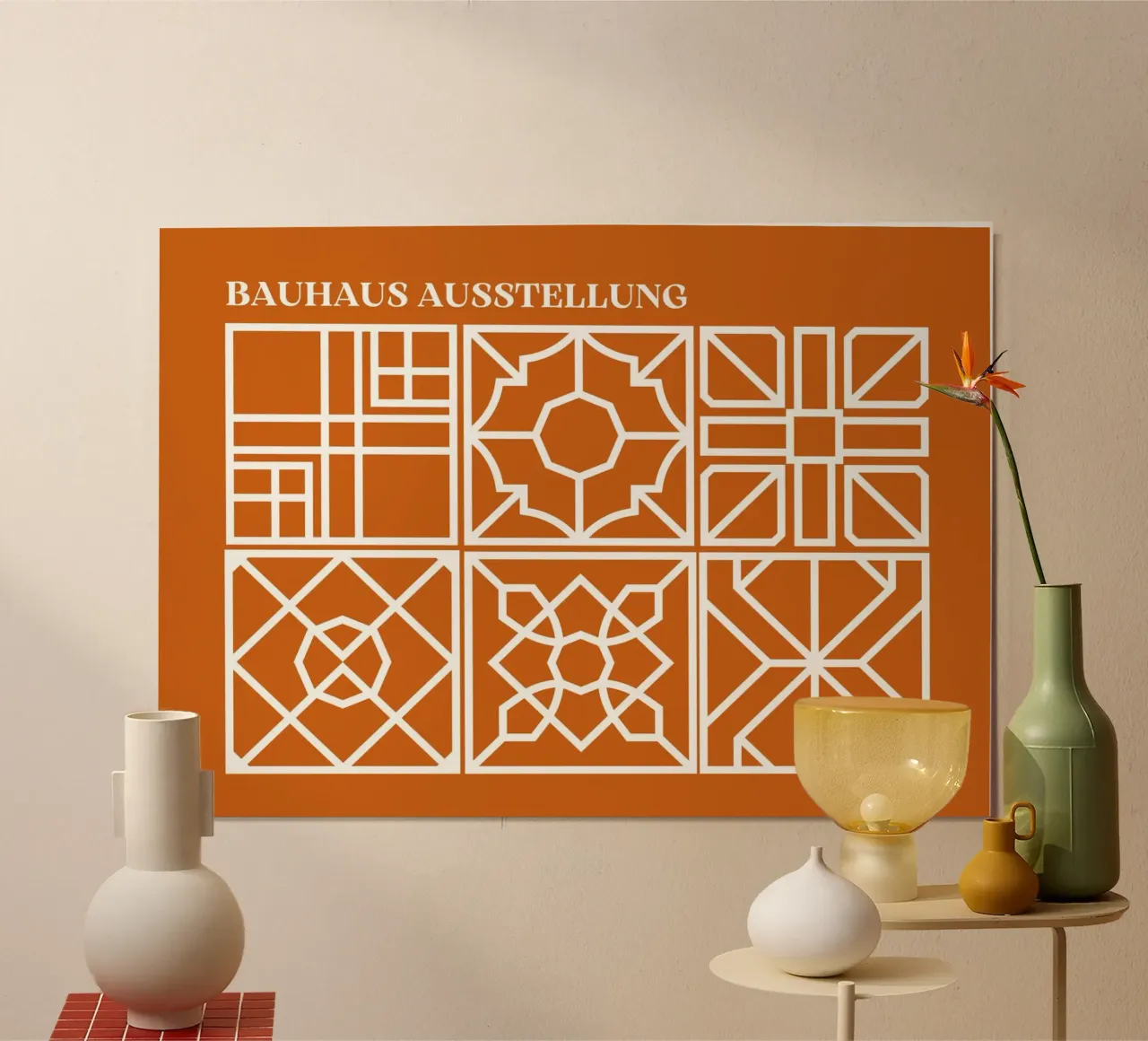 Bauhaus Modular Art | Piastrelle geometriche in terracotta poster da Grungeo