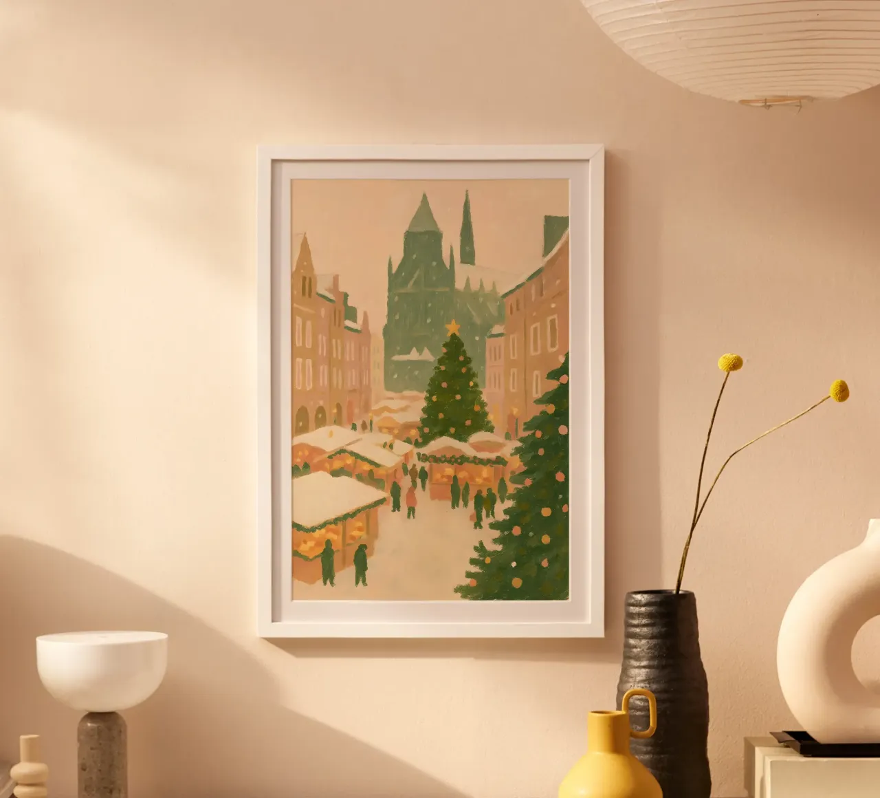 Pastel Christmas Market Painting – Cozy Winter Town Scene poster by Ever after