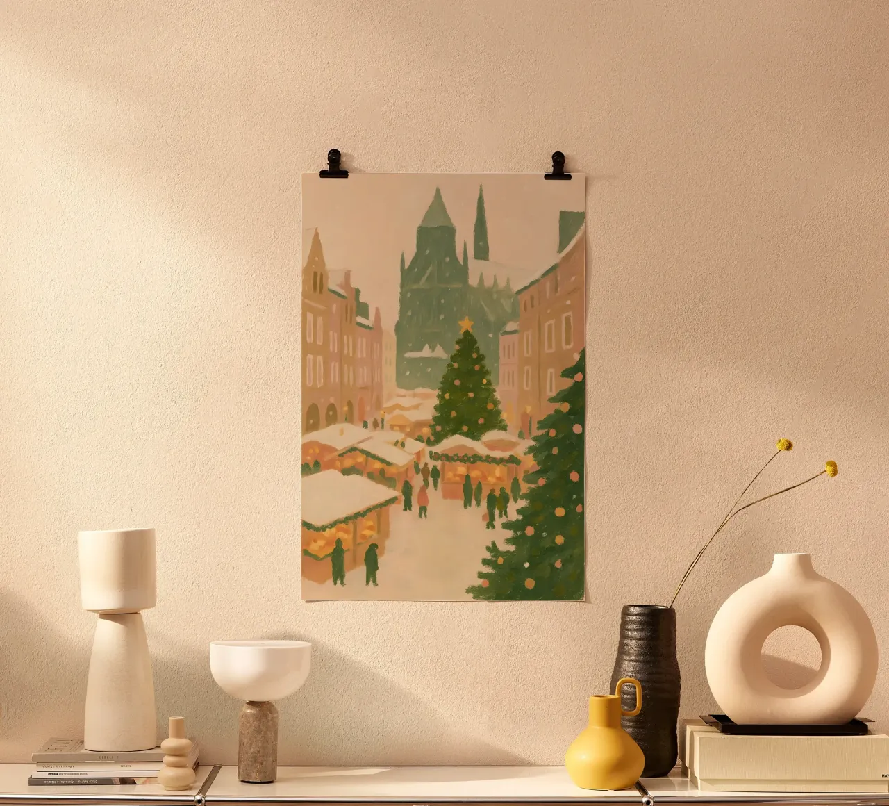 Pastel Christmas Market Painting – Cozy Winter Town Scene poster by Ever after