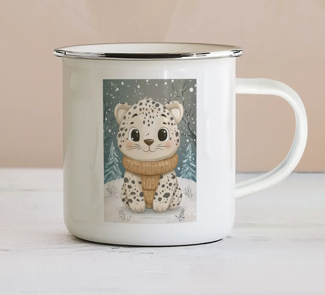 Leopardo delle nevi estroso tazza in smalto da Happy Littles