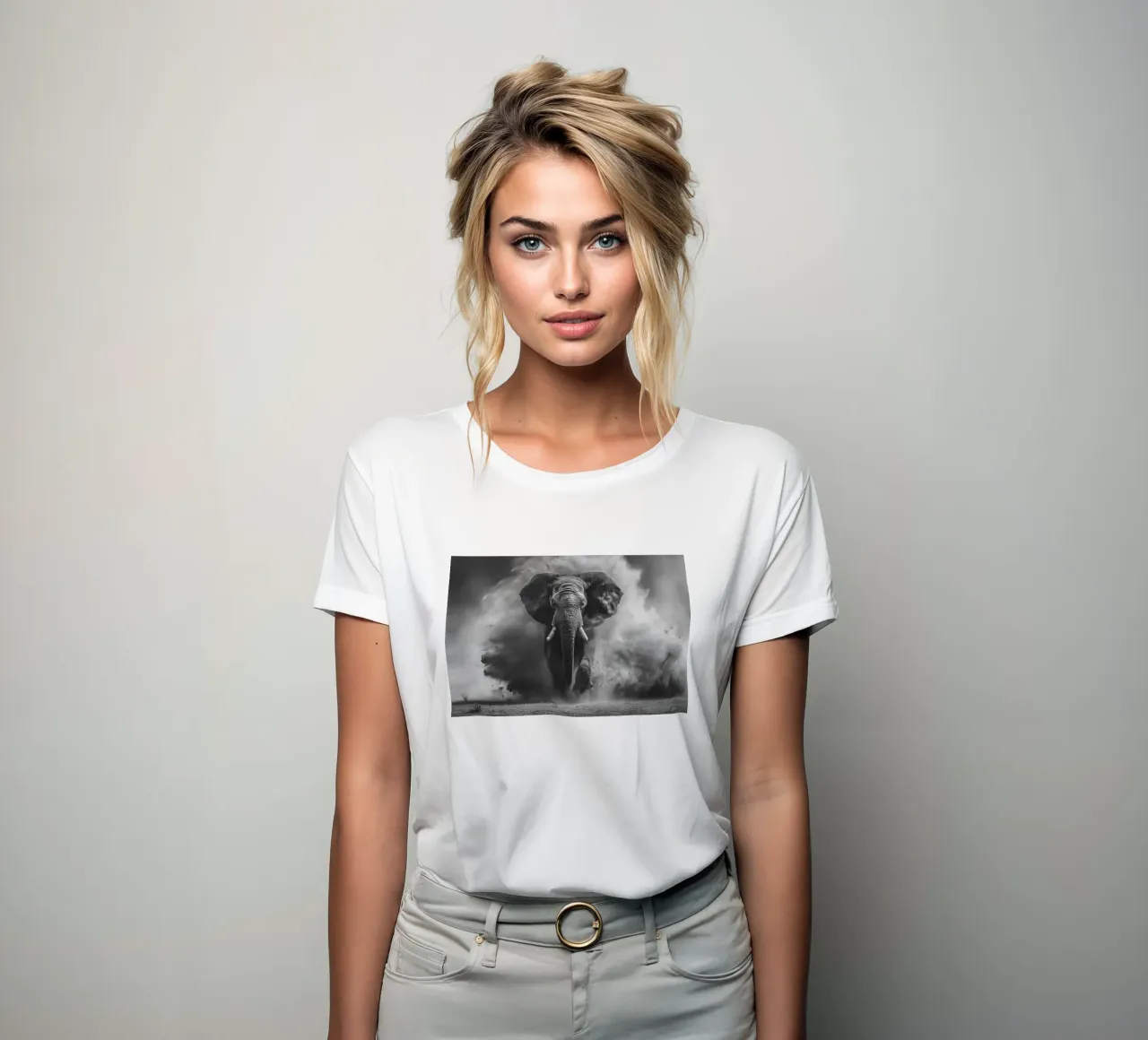 Imposing elephant power women's fitted t-shirt by Carinaprint