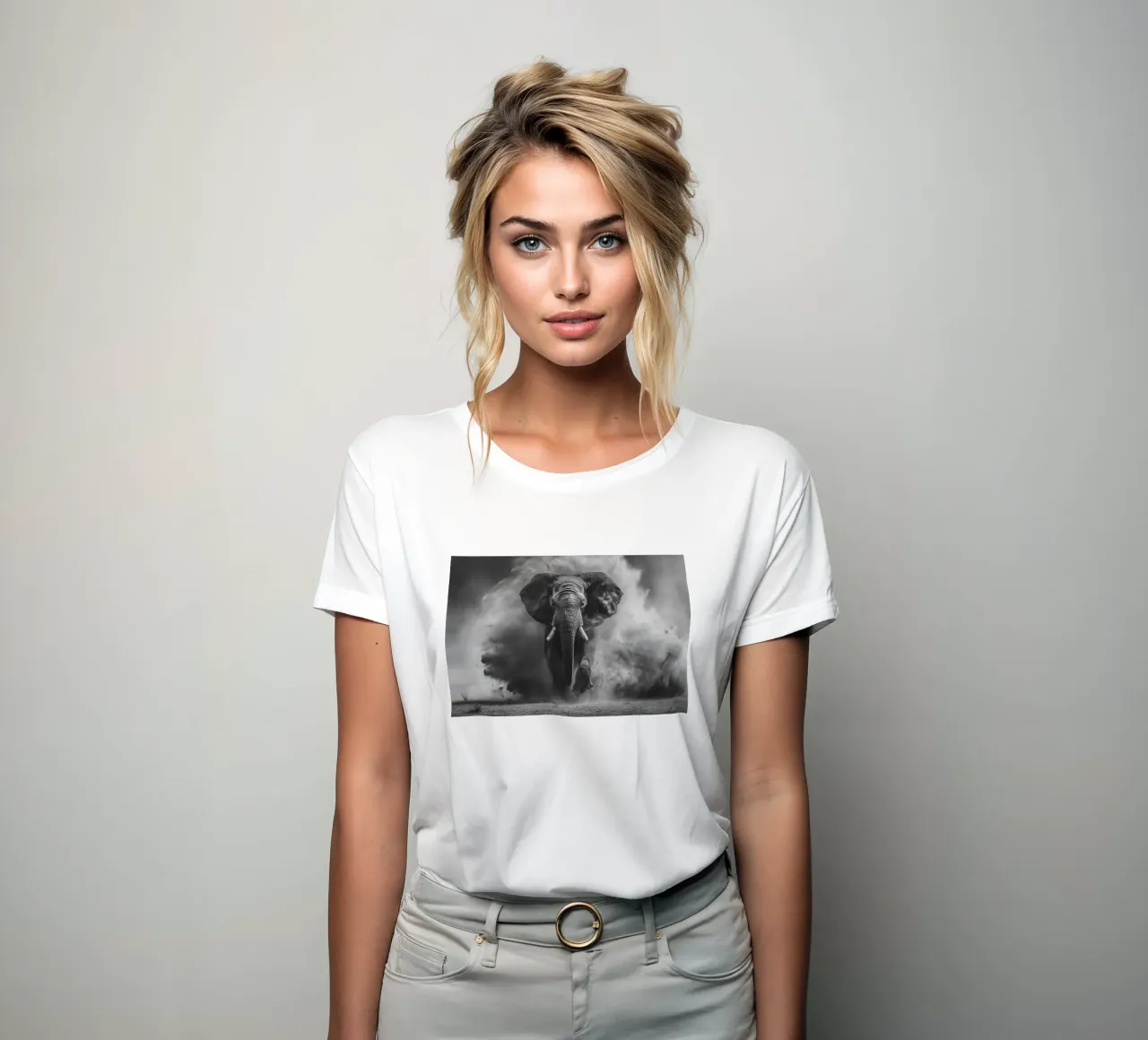 Imposing elephant power women's fitted t-shirt by Carinaprint