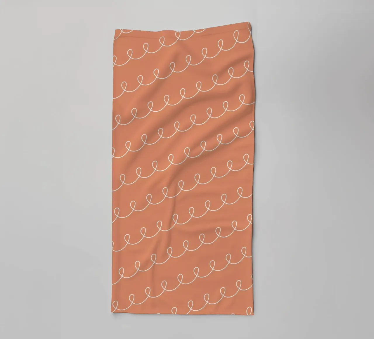 Geometric Looping Lines Drawing 2 | White on Terracotta towel by Beauty in Simplicity