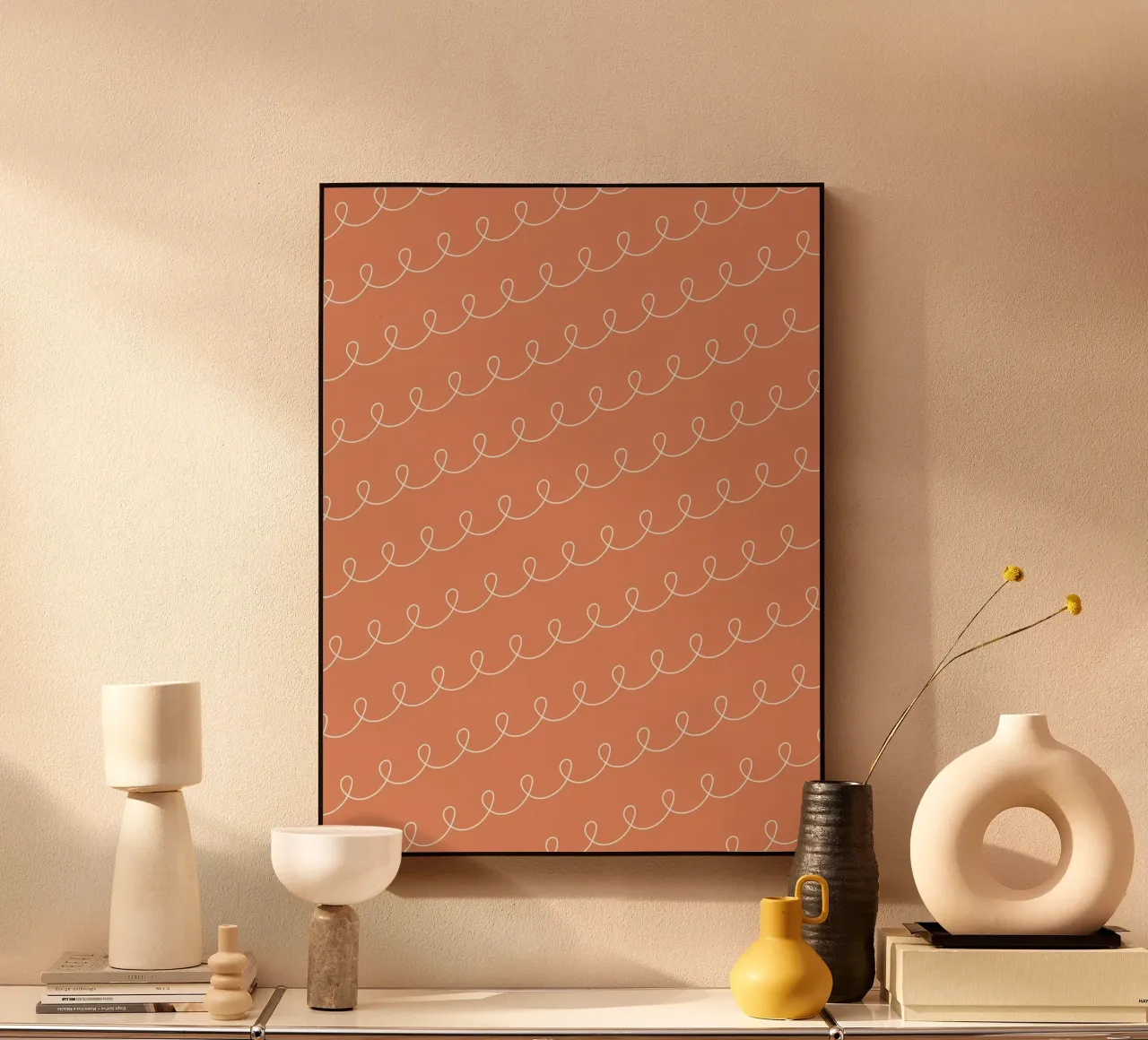 Disegno di linee geometriche ad anello 2 | Bianco su terracotta alluminio dibond da Beauty in Simplicity