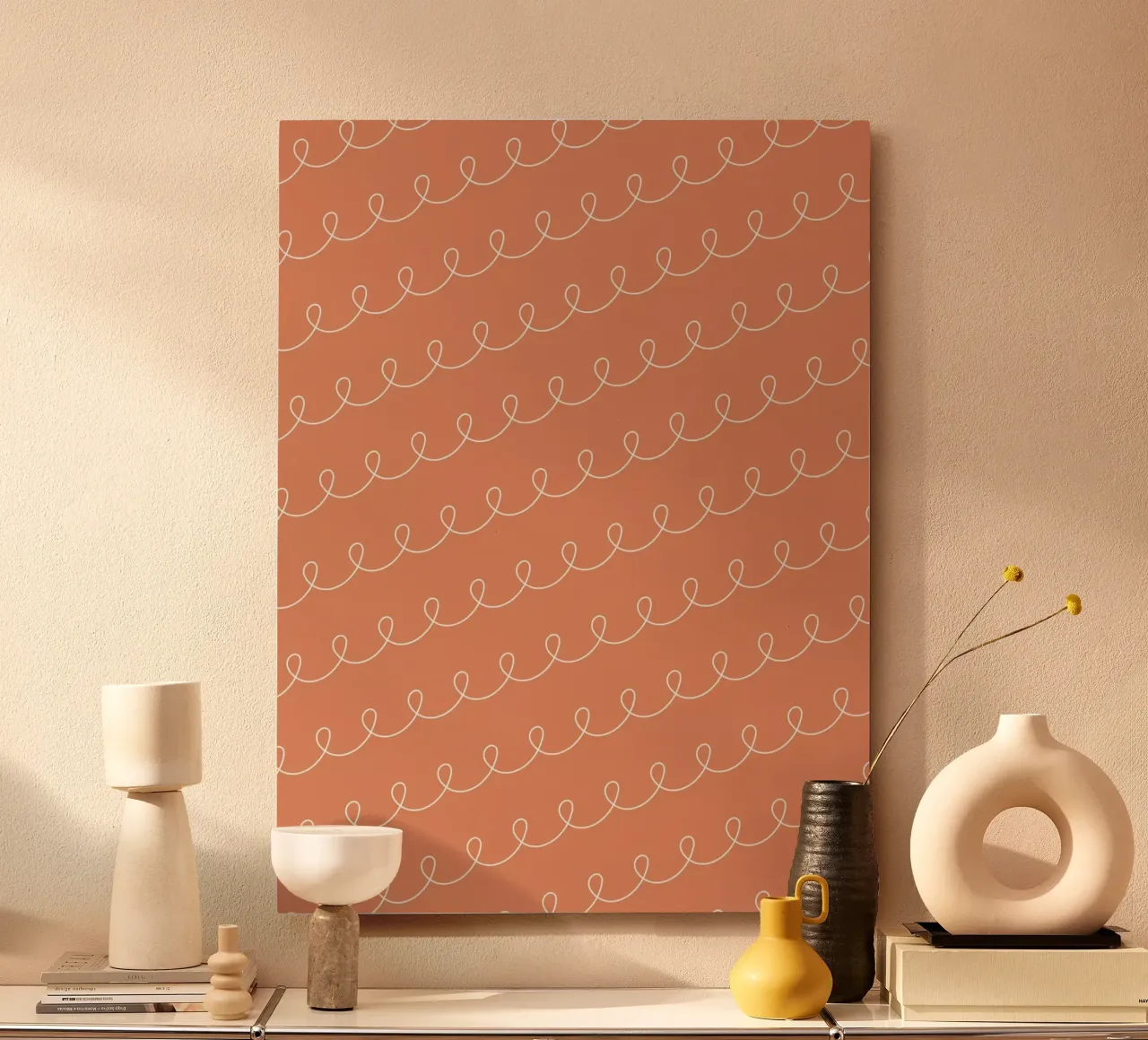 Disegno di linee geometriche ad anello 2 | Bianco su terracotta alluminio dibond da Beauty in Simplicity