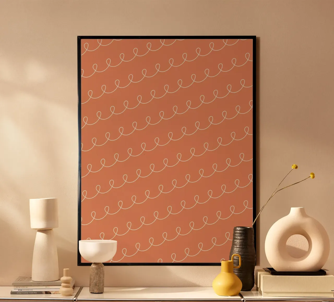 Disegno di linee geometriche ad anello 2 | Bianco su terracotta poster da Beauty in Simplicity