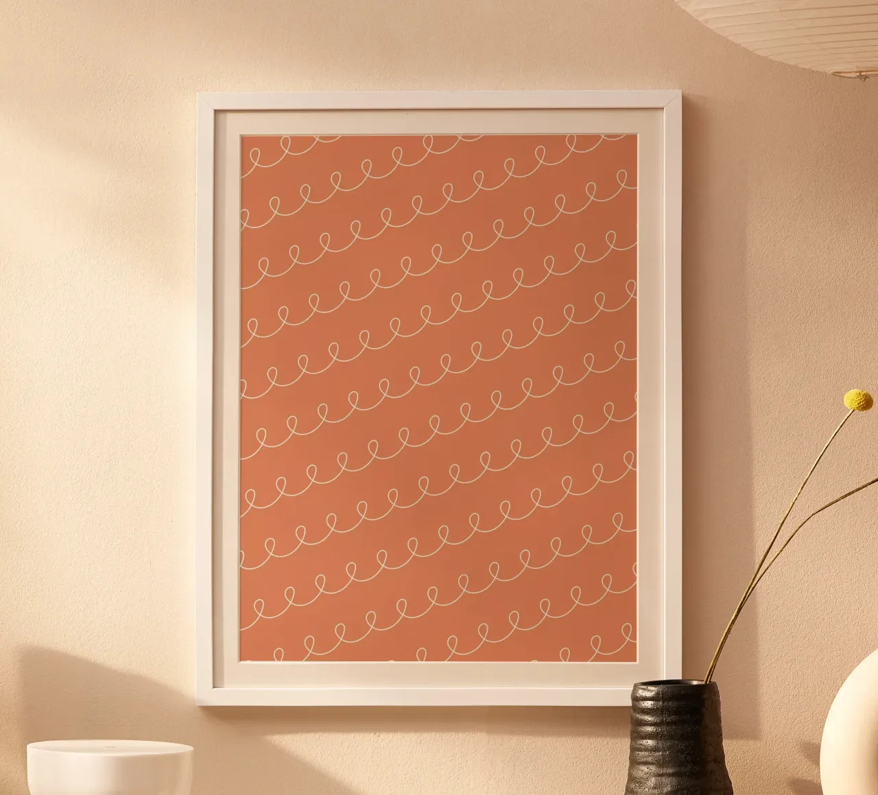 Disegno di linee geometriche ad anello 2 | Bianco su terracotta poster da Beauty in Simplicity