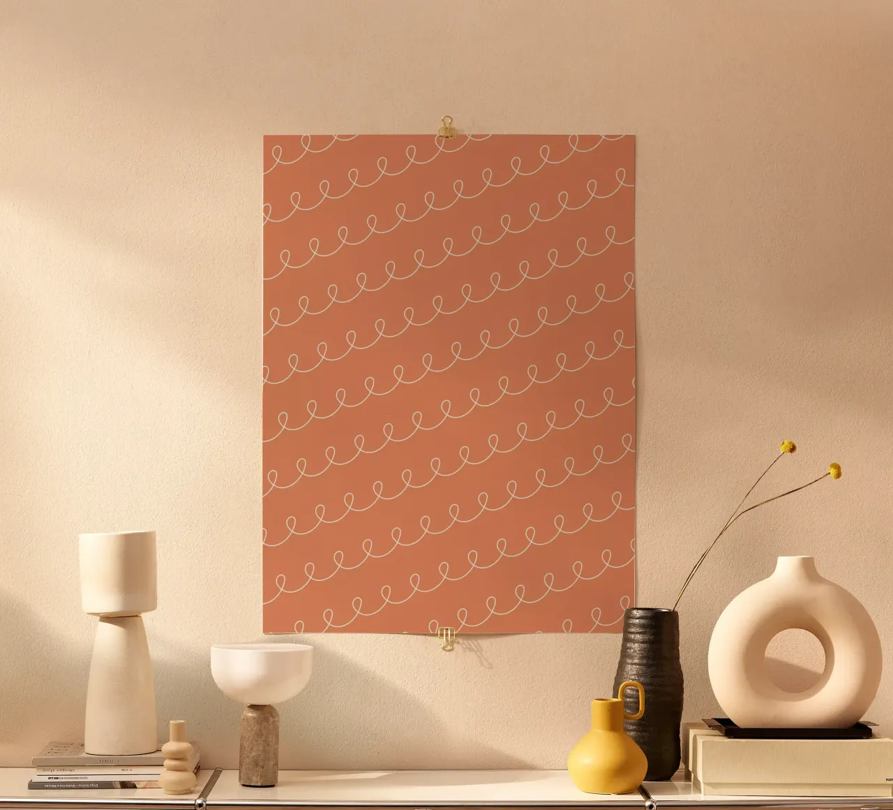 Disegno di linee geometriche ad anello 2 | Bianco su terracotta poster da Beauty in Simplicity