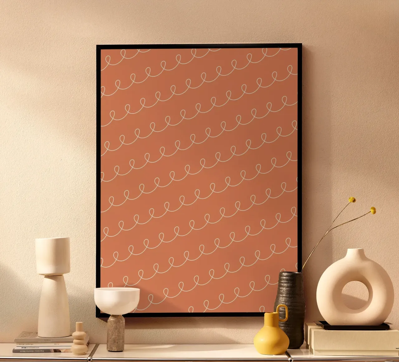 Disegno di linee geometriche ad anello 2 | Bianco su terracotta poster da Beauty in Simplicity