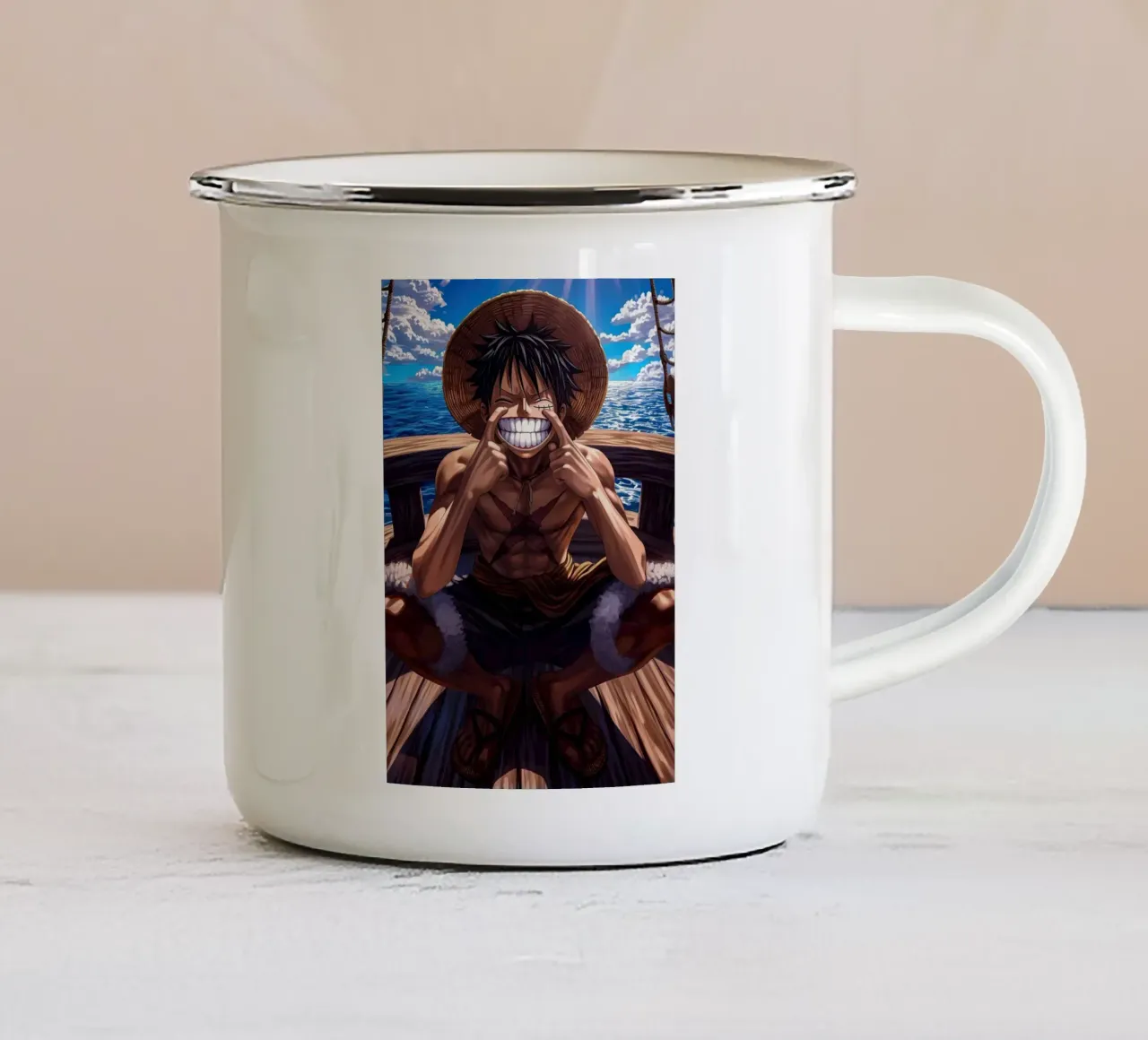 LUFFY ONE PIECE IN MARE tazza in smalto da posterindo