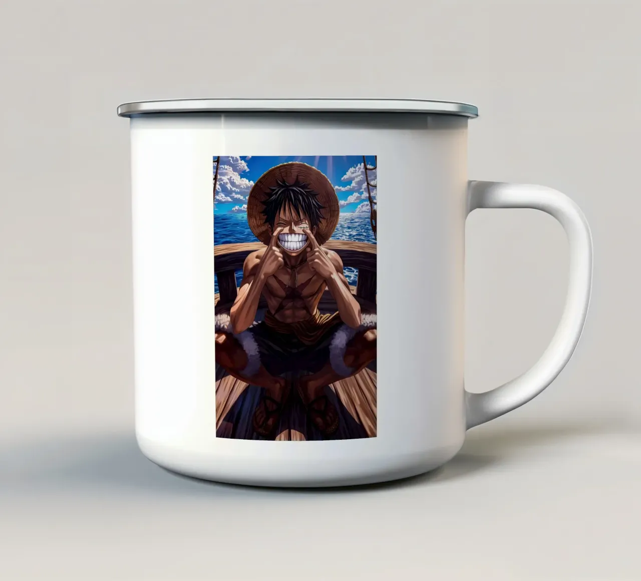 LUFFY ONE PIECE IN MARE tazza in smalto da posterindo
