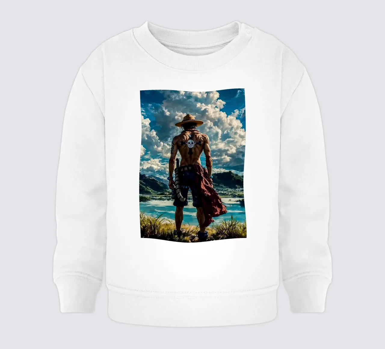 LUFFY PEZZO UNICO IN SPIAGGIA felpa neonato da posterindo