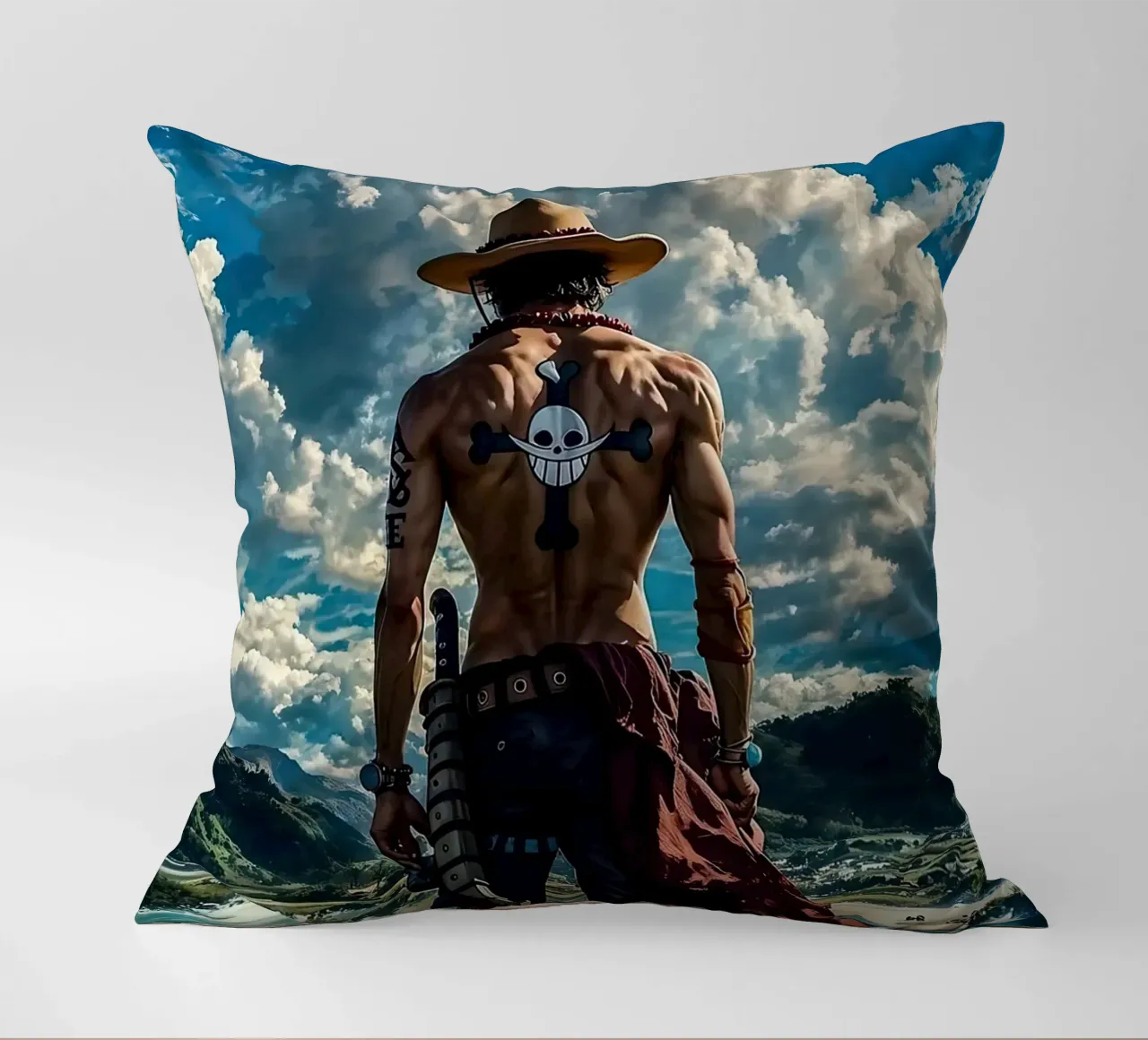 LUFFY PEZZO UNICO IN SPIAGGIA cuscino da posterindo