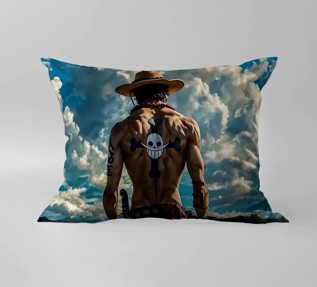 LUFFY PEZZO UNICO IN SPIAGGIA cuscino da posterindo