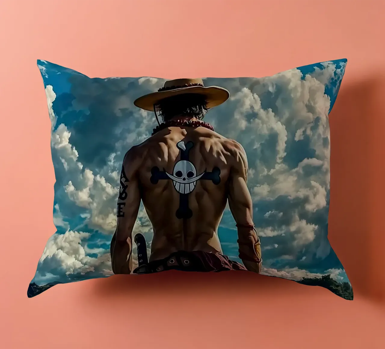 LUFFY PEZZO UNICO IN SPIAGGIA cuscino da posterindo