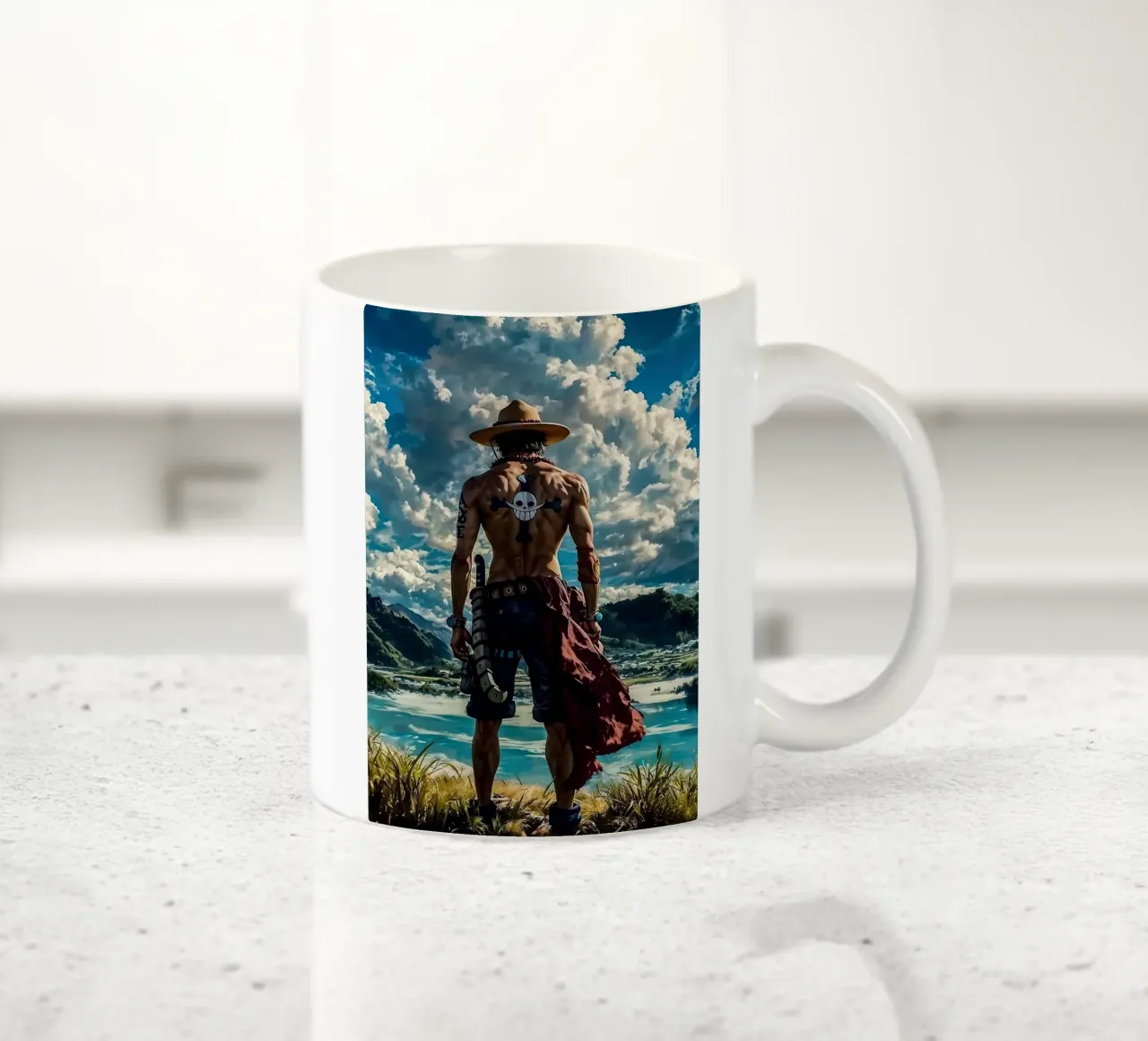 LUFFY PEZZO UNICO IN SPIAGGIA tazza in ceramica da posterindo