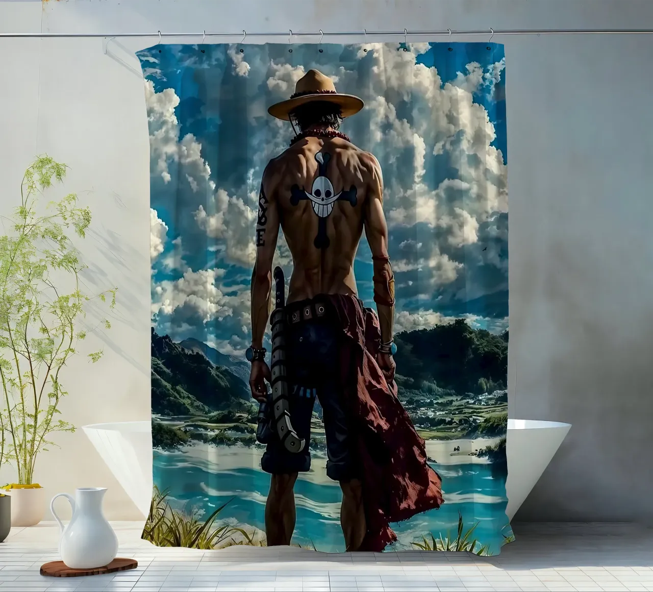 LUFFY PEZZO UNICO IN SPIAGGIA tenda da doccia da posterindo
