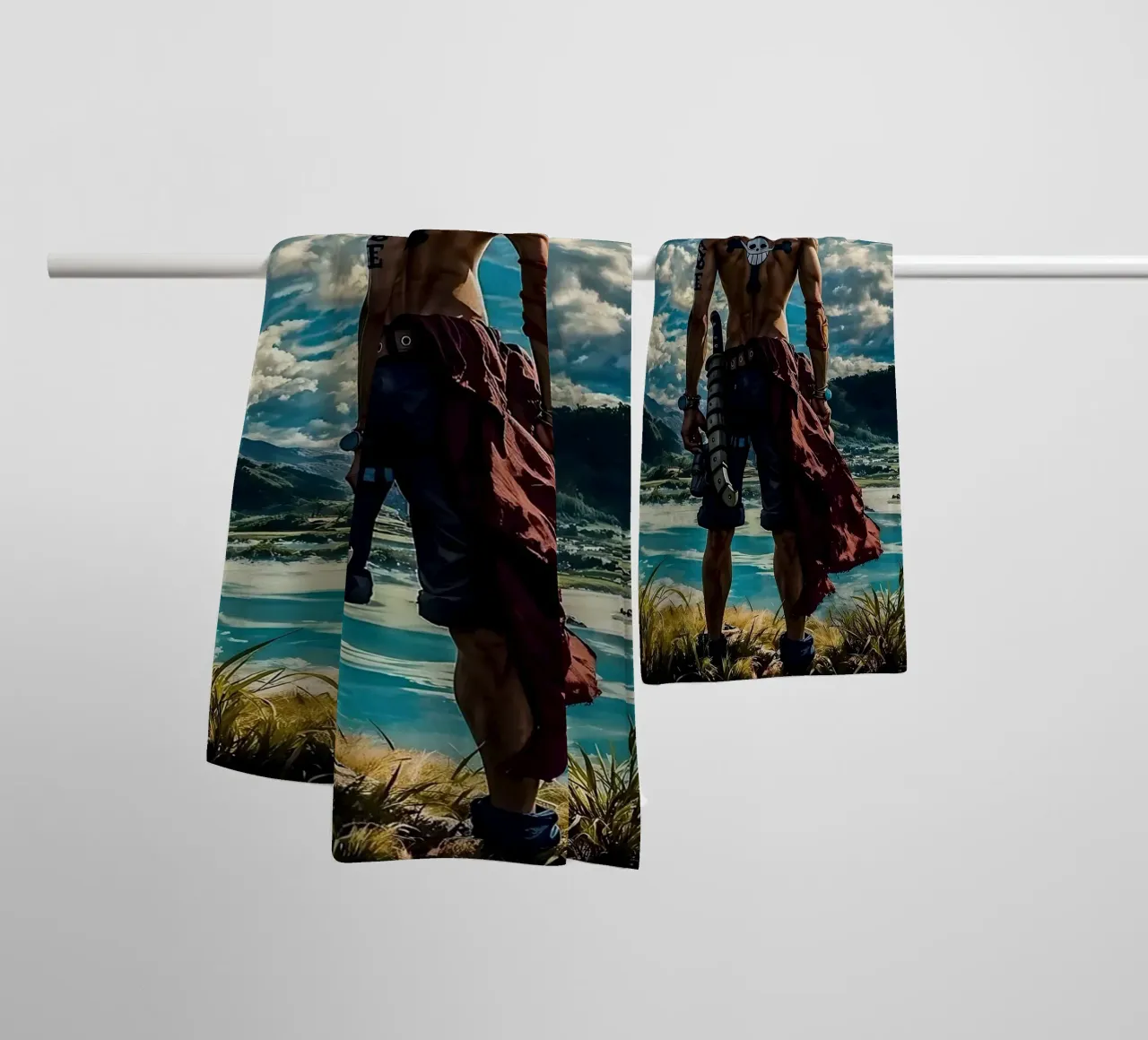 LUFFY PEZZO UNICO IN SPIAGGIA asciugamano da bagno da posterindo