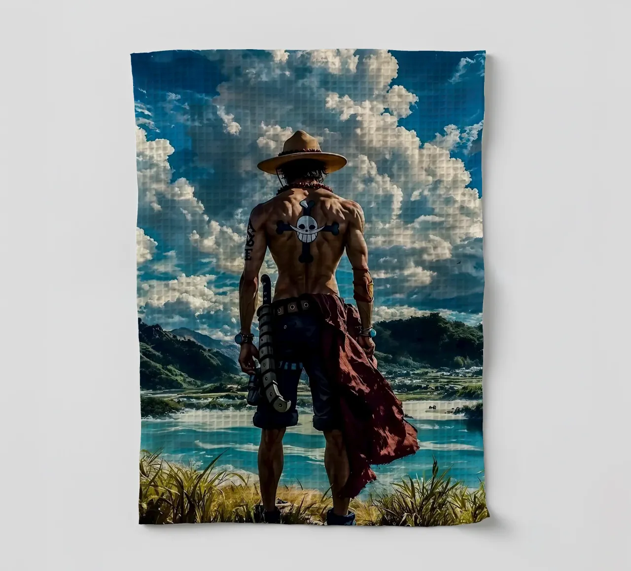 LUFFY PEZZO UNICO IN SPIAGGIA canovaccio da cucina da posterindo