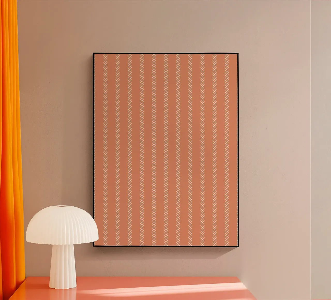 Frecce minime a strisce classiche, bianche su arancione terracotta plexiglass da Beauty in Simplicity