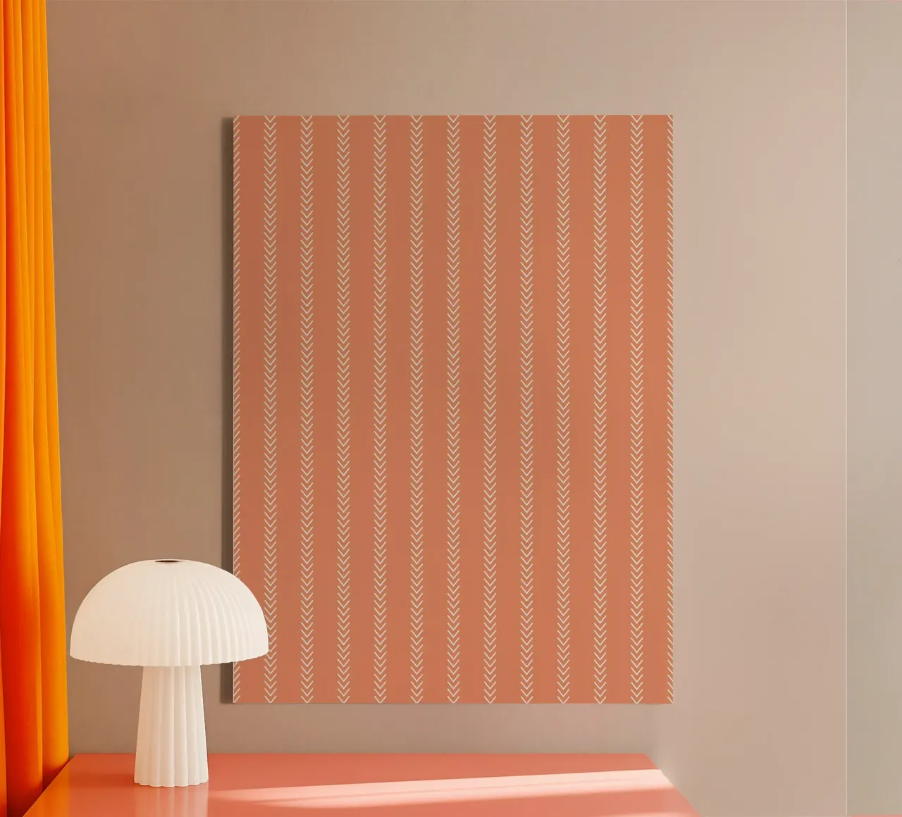 Frecce minime a strisce classiche, bianche su arancione terracotta tela da Beauty in Simplicity