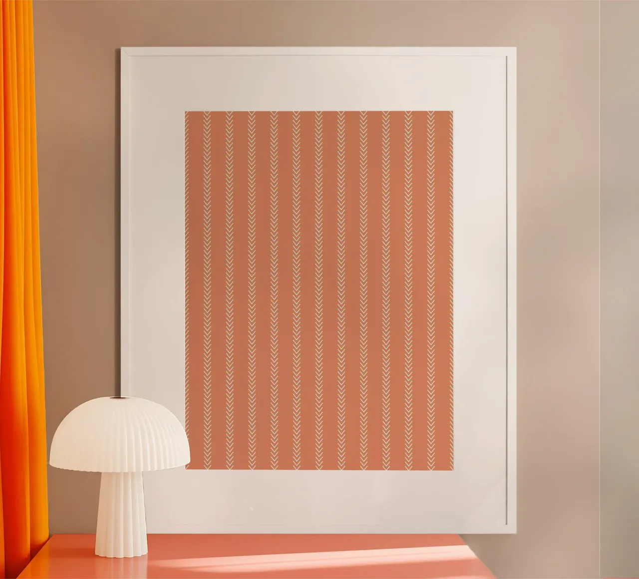 Minimalistisch Klassisch Gestreifte Pfeile | Weiß auf Terrakotta Orange Poster von Beauty in Simplicity