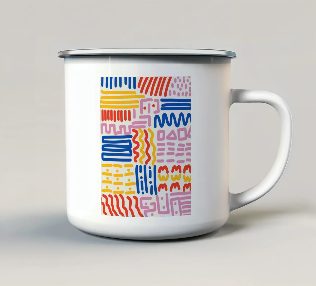 Disegno di linee e colori tazza in smalto da Little Dean