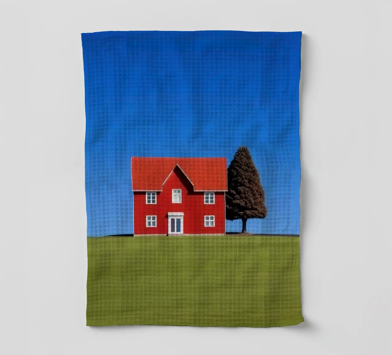 red house with tree on hill canovaccio da cucina da comura