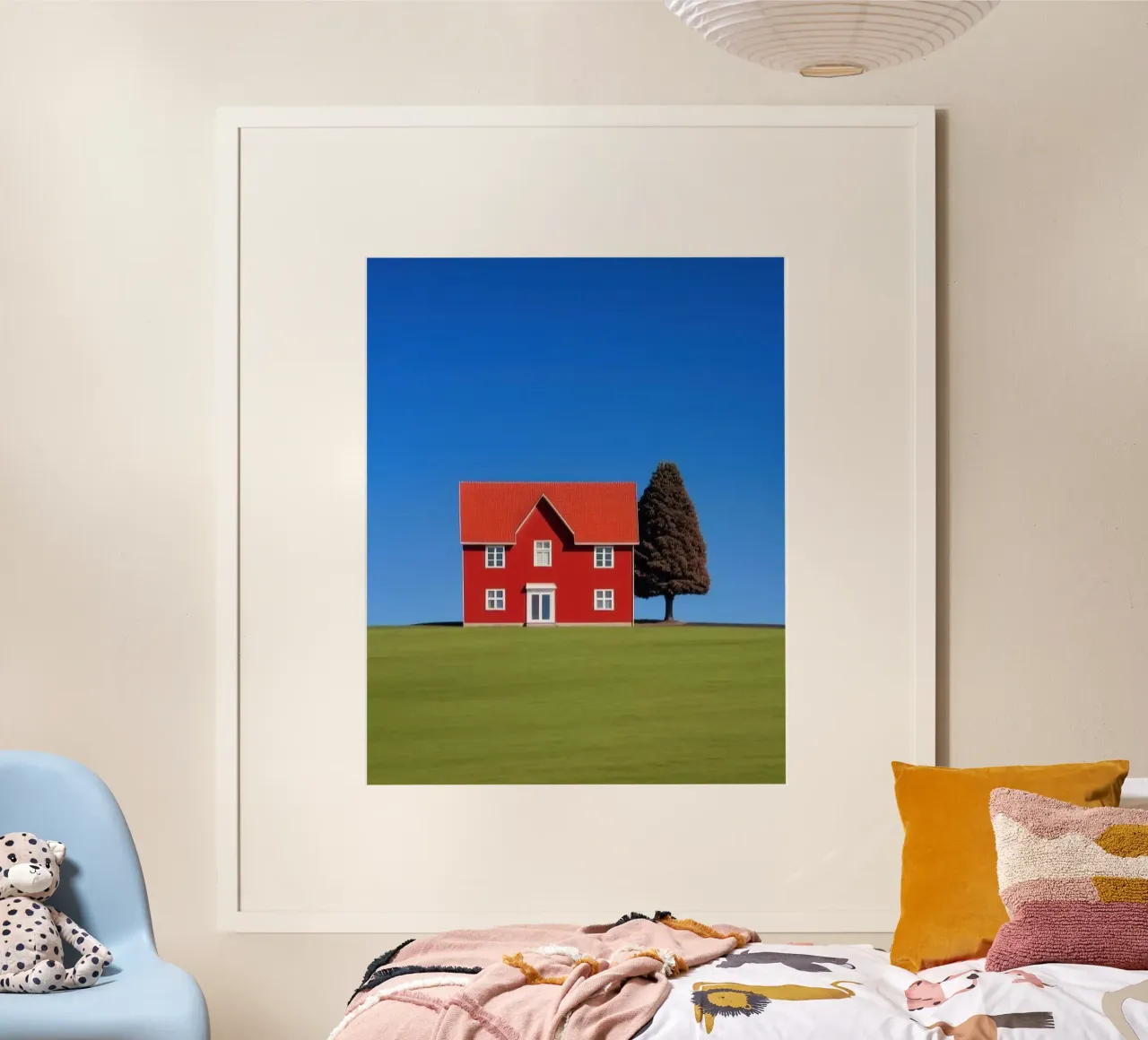 red house with tree on hill carta hahnemühle da comura