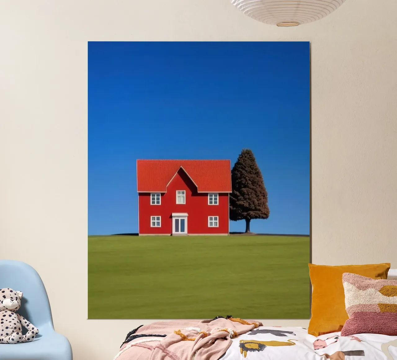 red house with tree on hill carta hahnemühle da comura