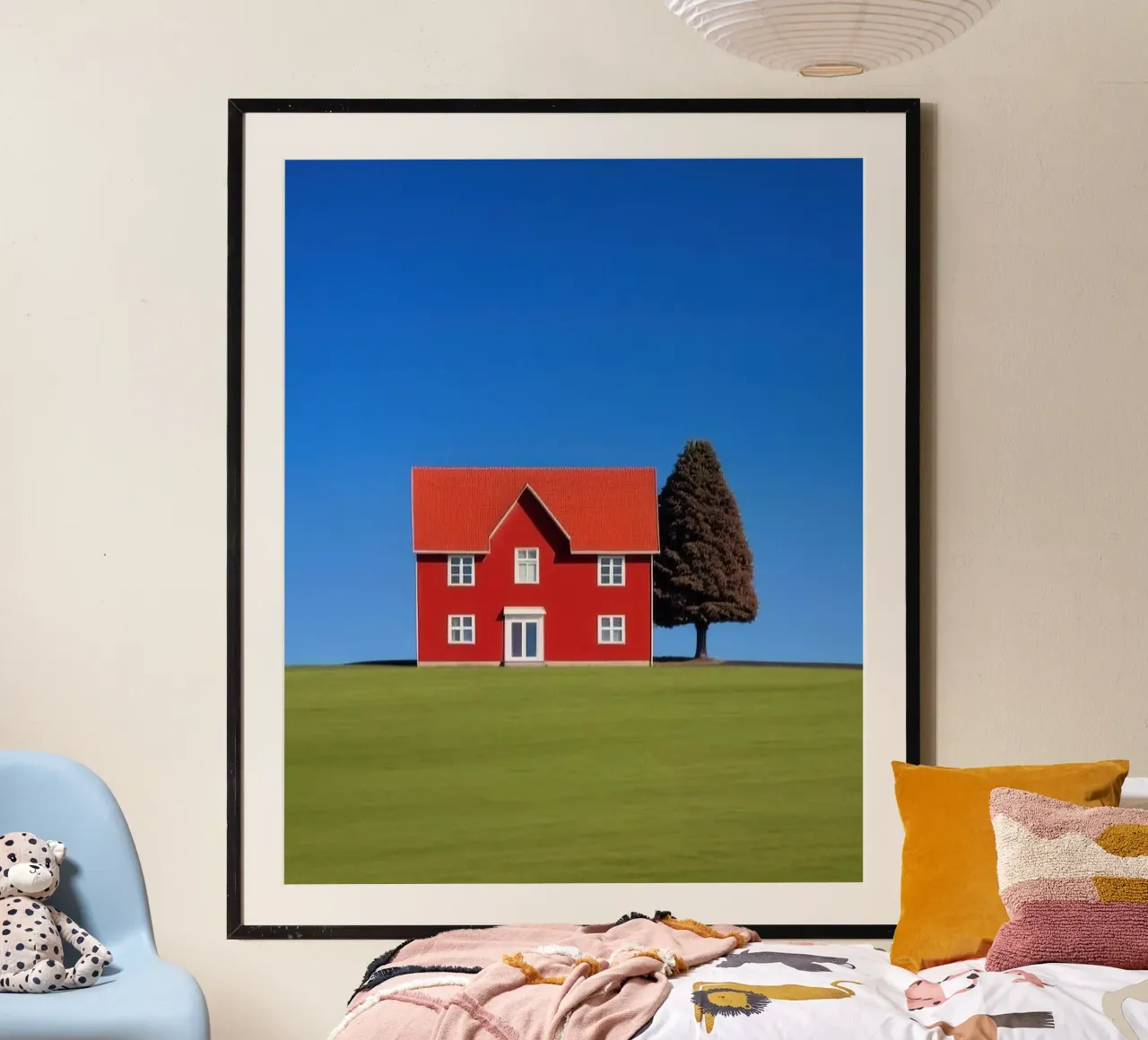 red house with tree on hill carta hahnemühle da comura