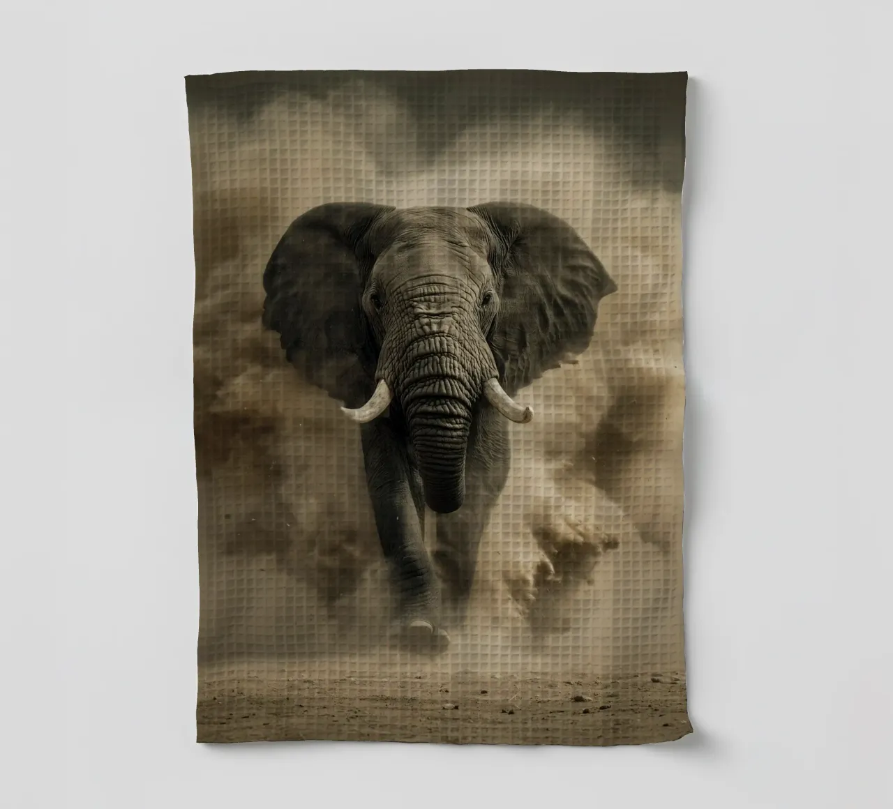 Une course d'éléphants poussiéreuse torchon de Carinaprint