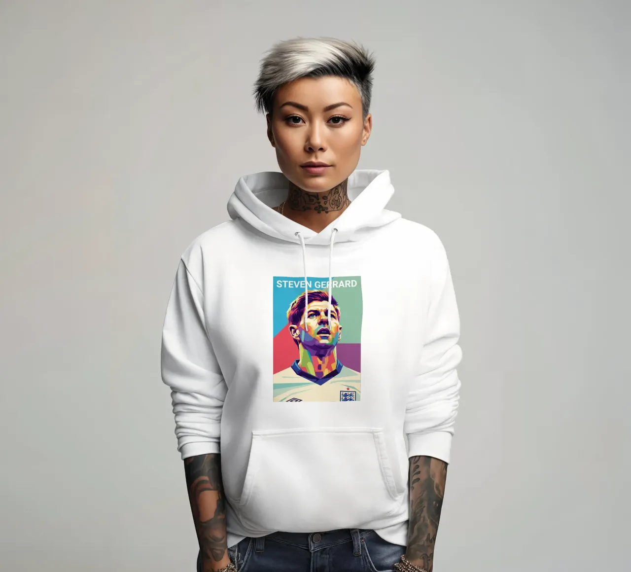 Ritratto pop art di Steven Gerrard felpa con cappuccio da Hantamrata