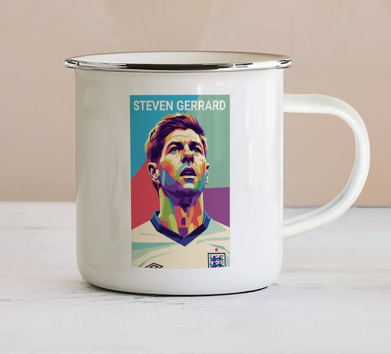 Ritratto pop art di Steven Gerrard tazza in smalto da Hantamrata