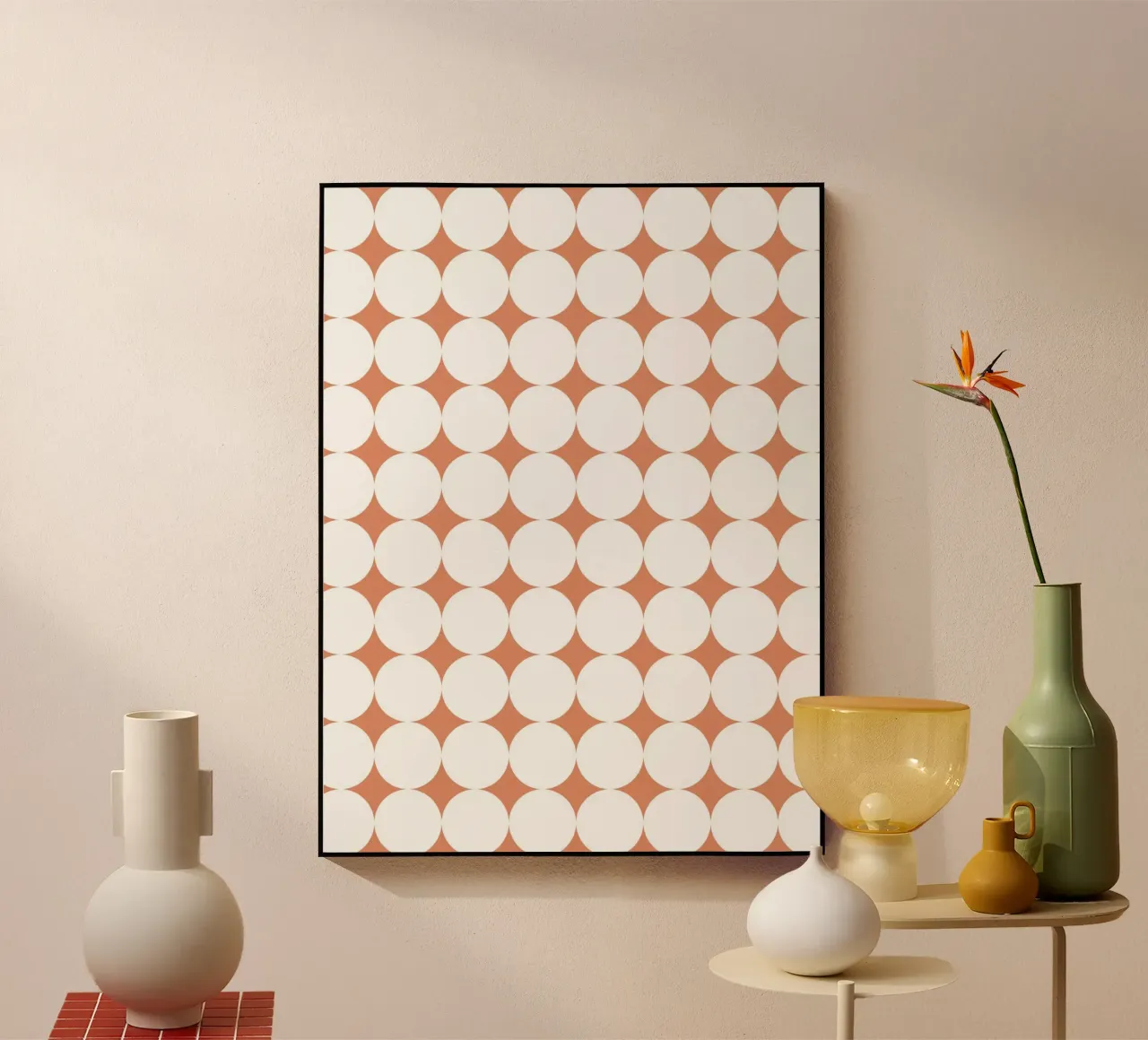 Minimal Geometric Scandi Circle | White on Terracotta Orange plexiglass da Beauty in Simplicity