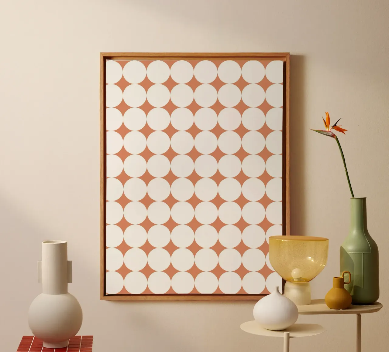 Minimal Geometric Scandi Circle | White on Terracotta Orange tela con Cornice a cassetta da Beauty in Simplicity