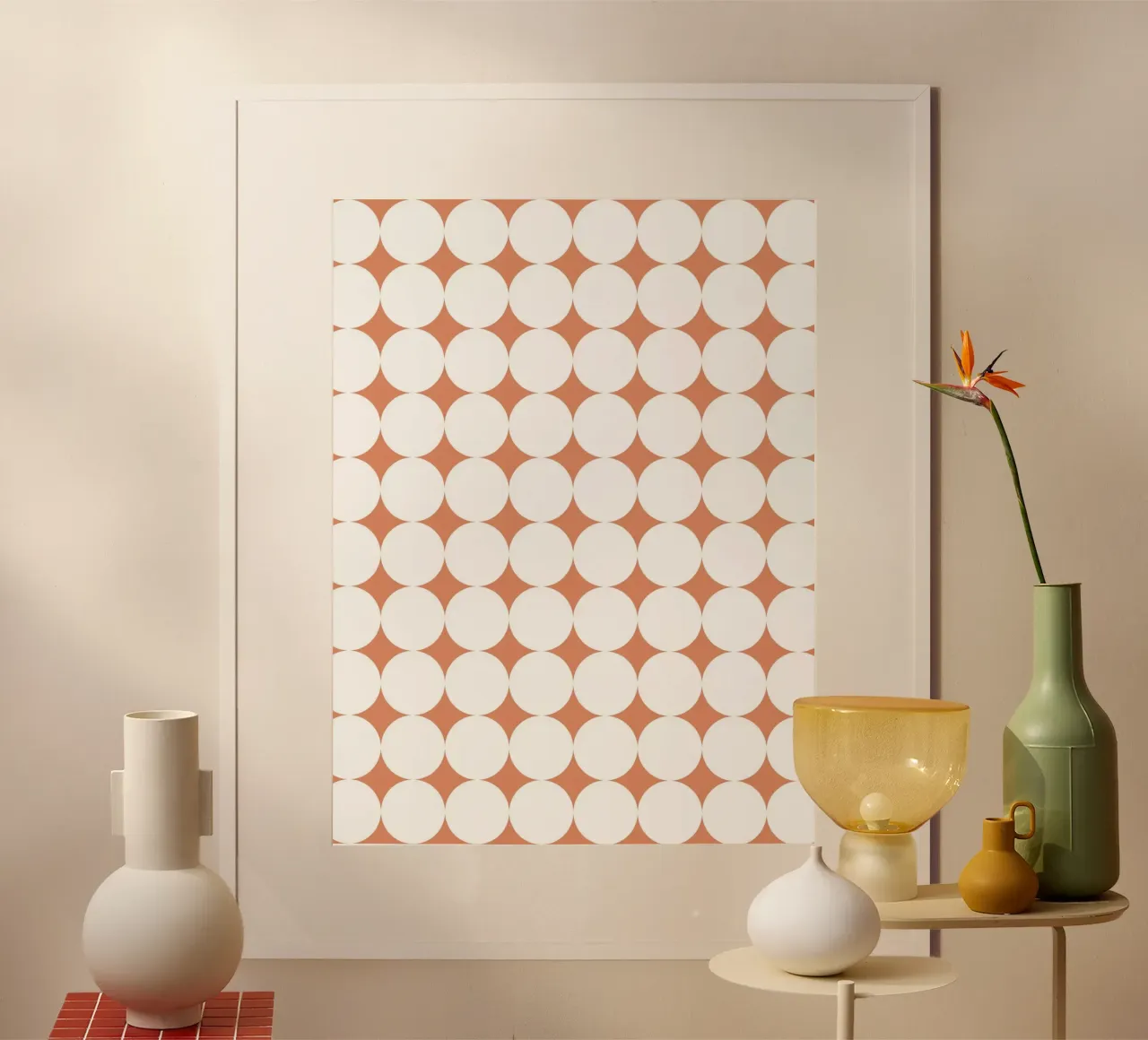Minimal Geometric Scandi Circle | White on Terracotta Orange poster da Beauty in Simplicity