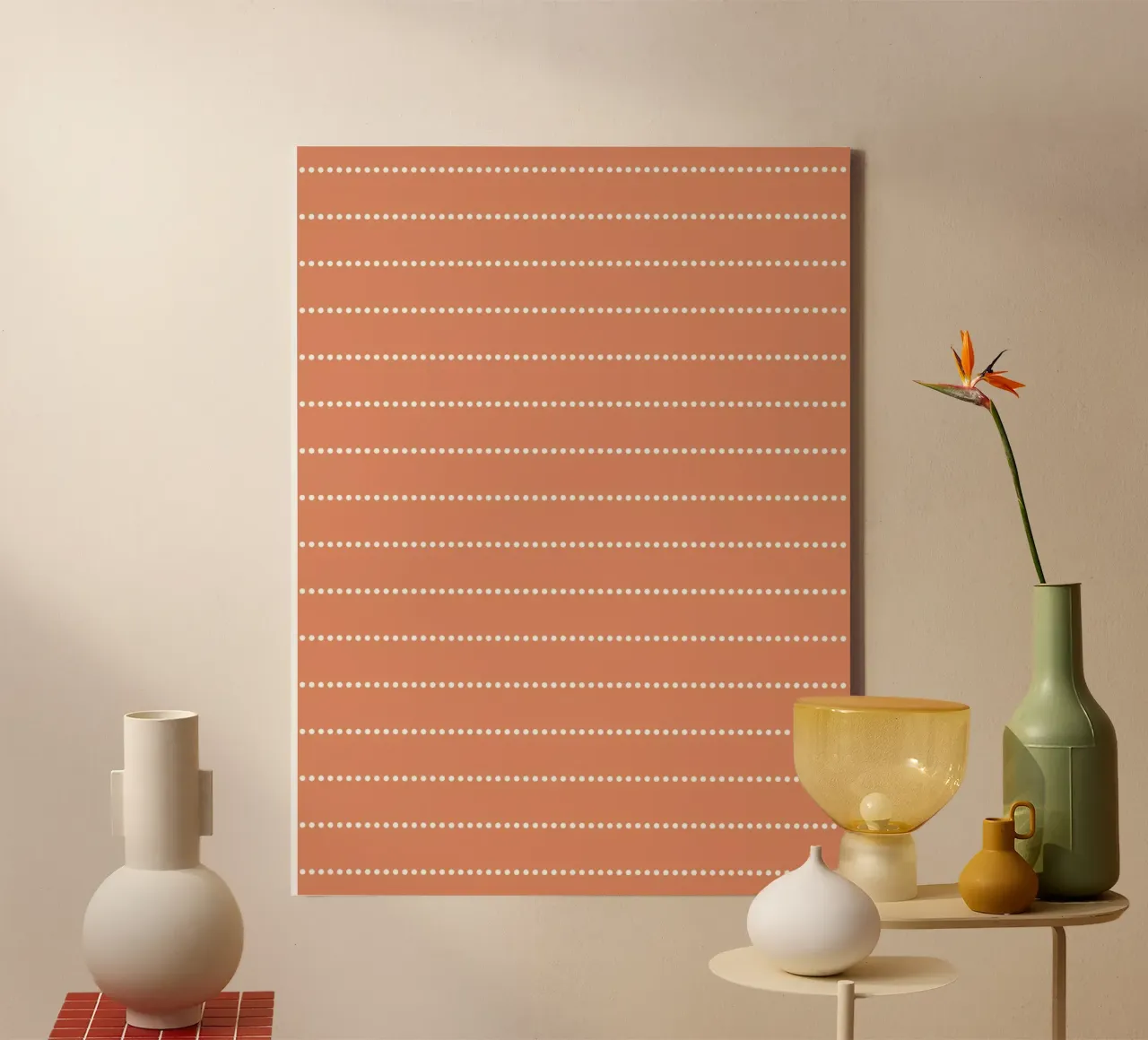 Minimal scandinavo a righe punteggiate | Arancione terracotta tela con Cornice a cassetta da Beauty in Simplicity