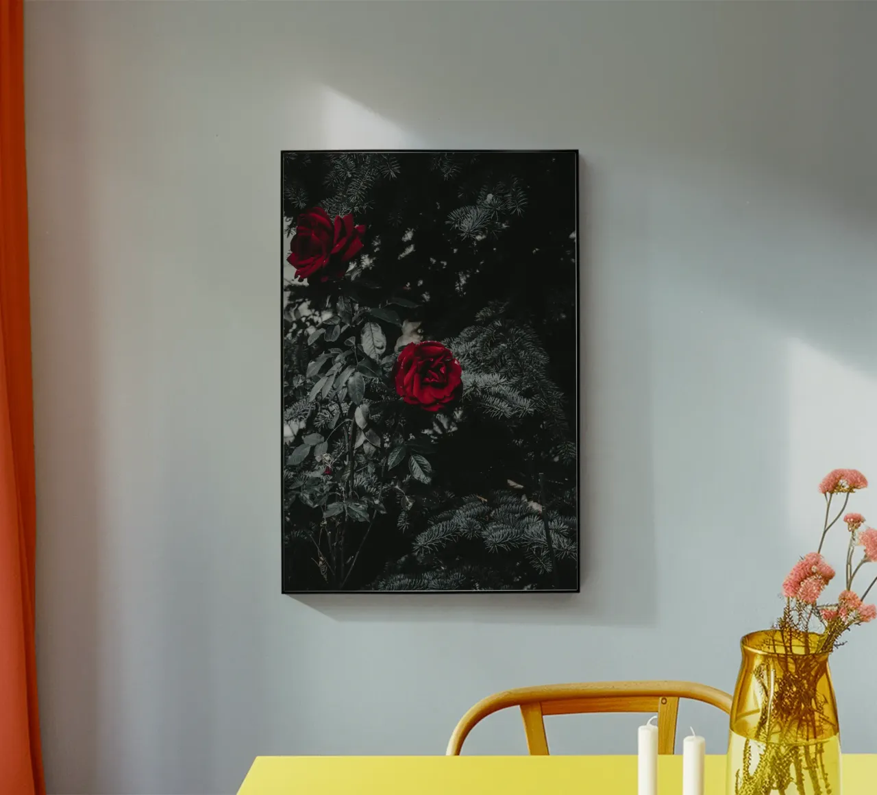 red rose in black shade plexiglass da comura