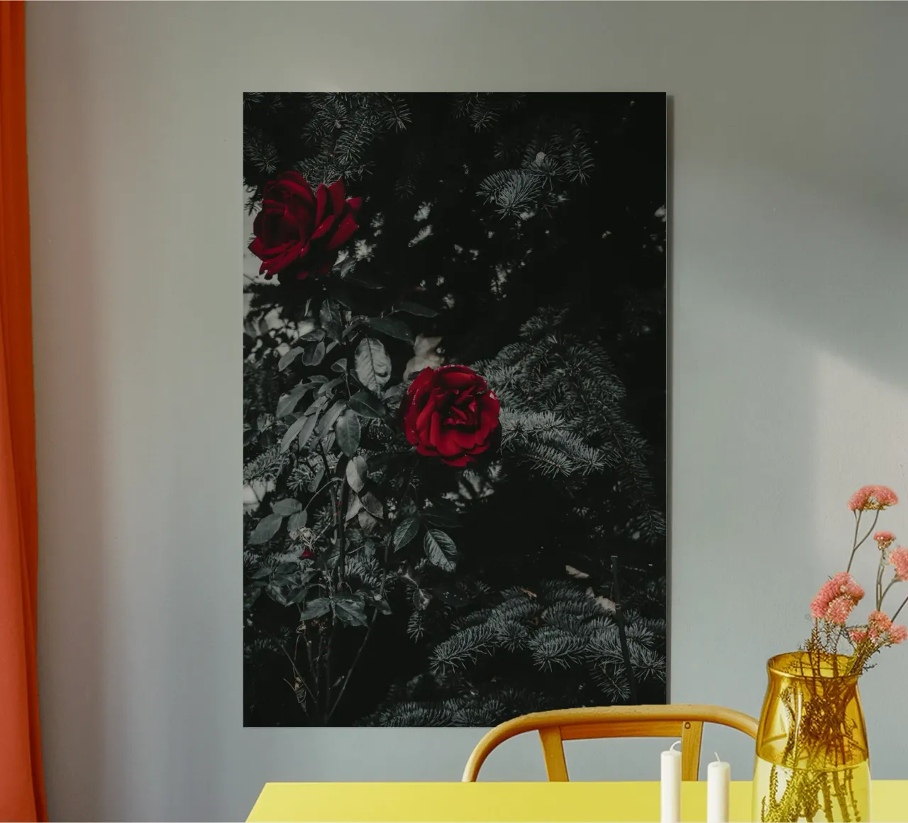 red rose in black shade alluminio dibond da comura