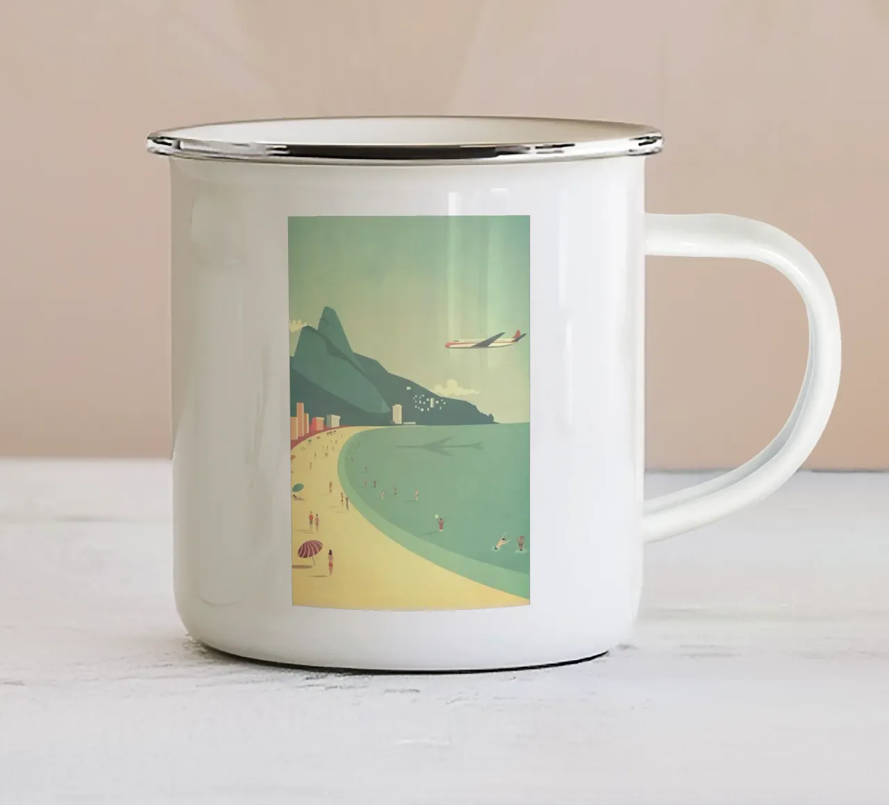 plane to the beach tazza in smalto da comura